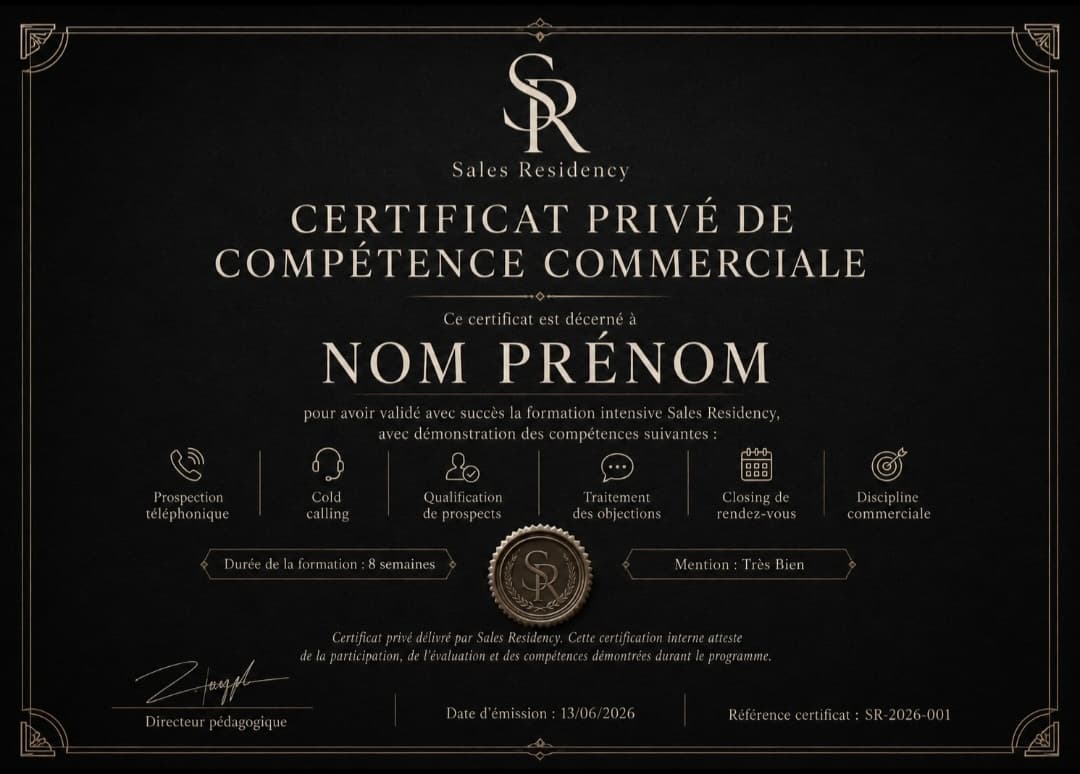 Certificat Privé de Compétence Commerciale — Sales Residency